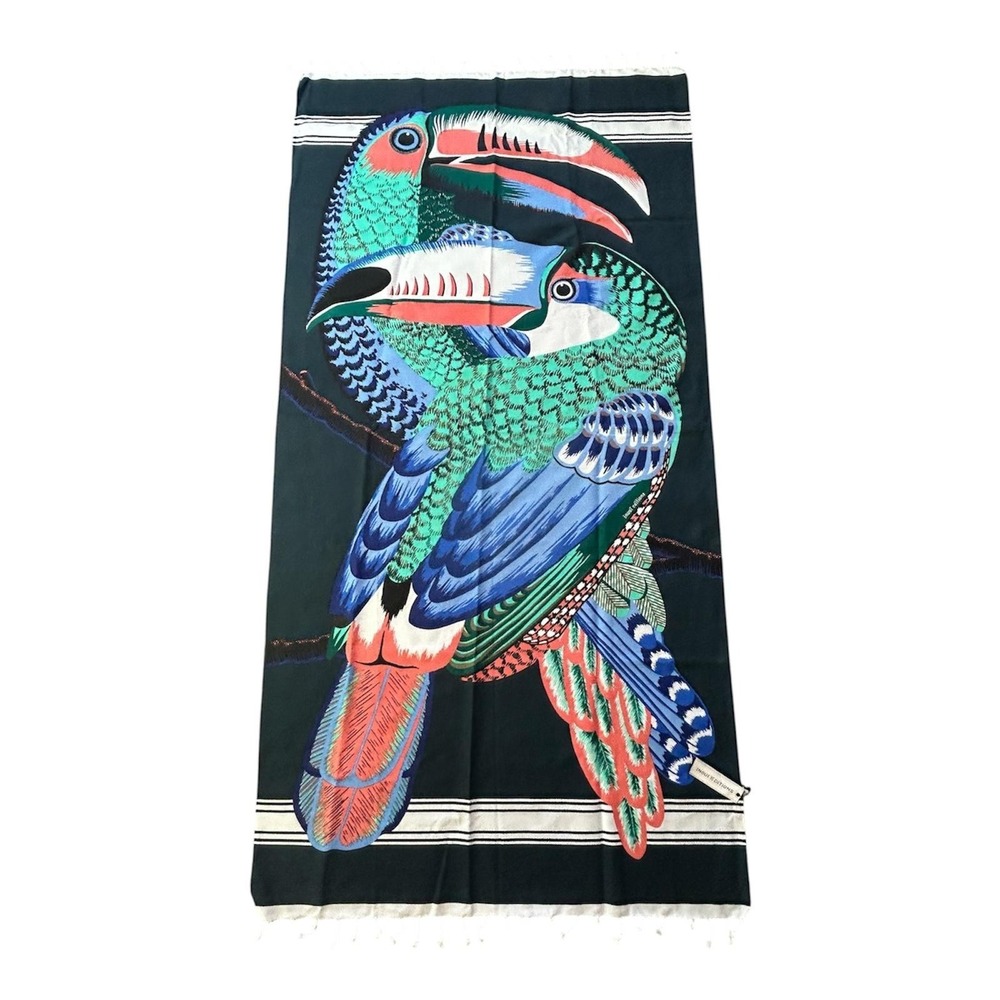 Inoui Editions Fouta Turkish Towel 40 X 70 Toucan Emerald Green Cotton Bird